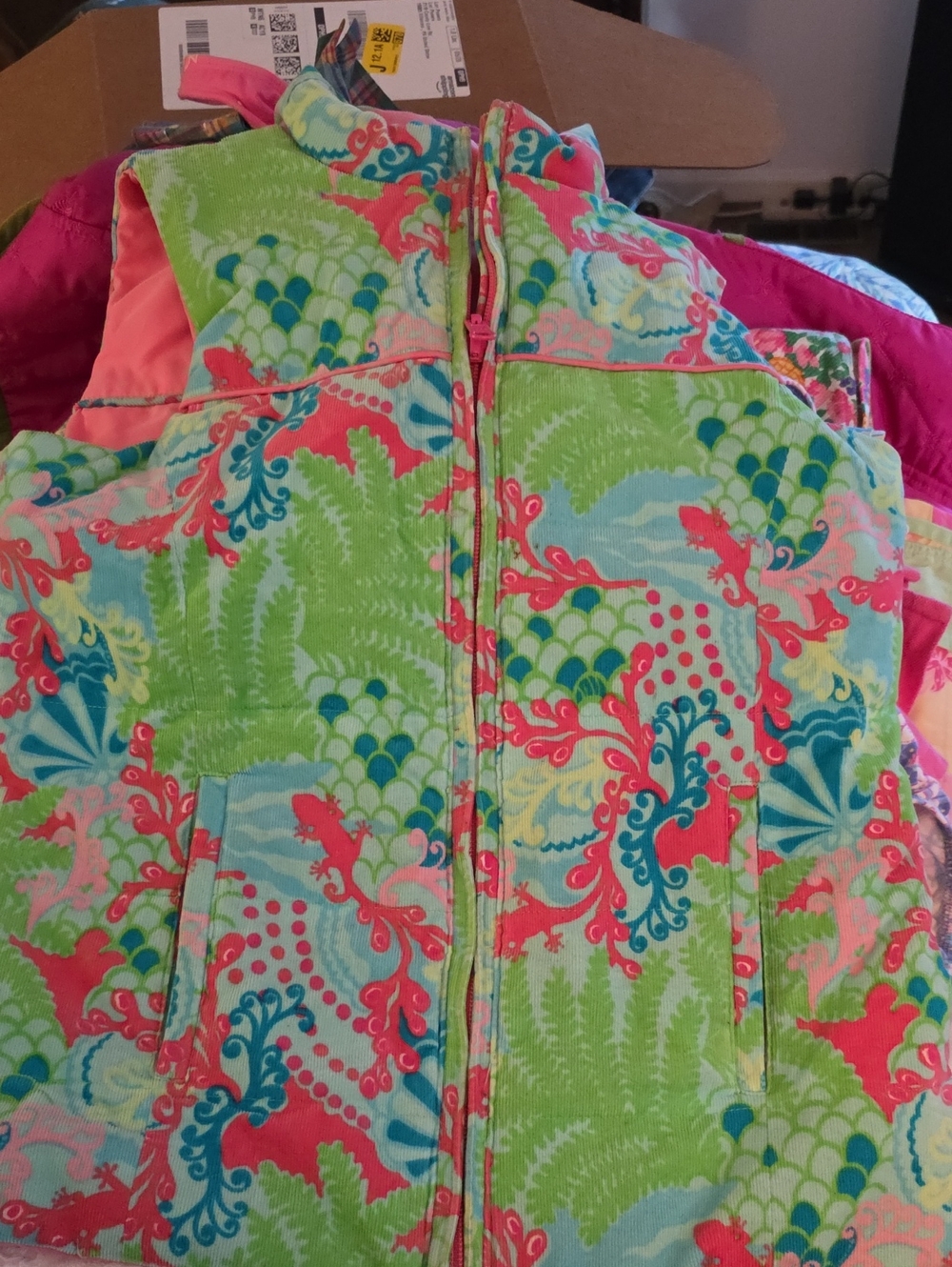 Lilly Pulitzer Kids Pink, Green & Blue Floral Quilted  Reversible Vest- Size 14